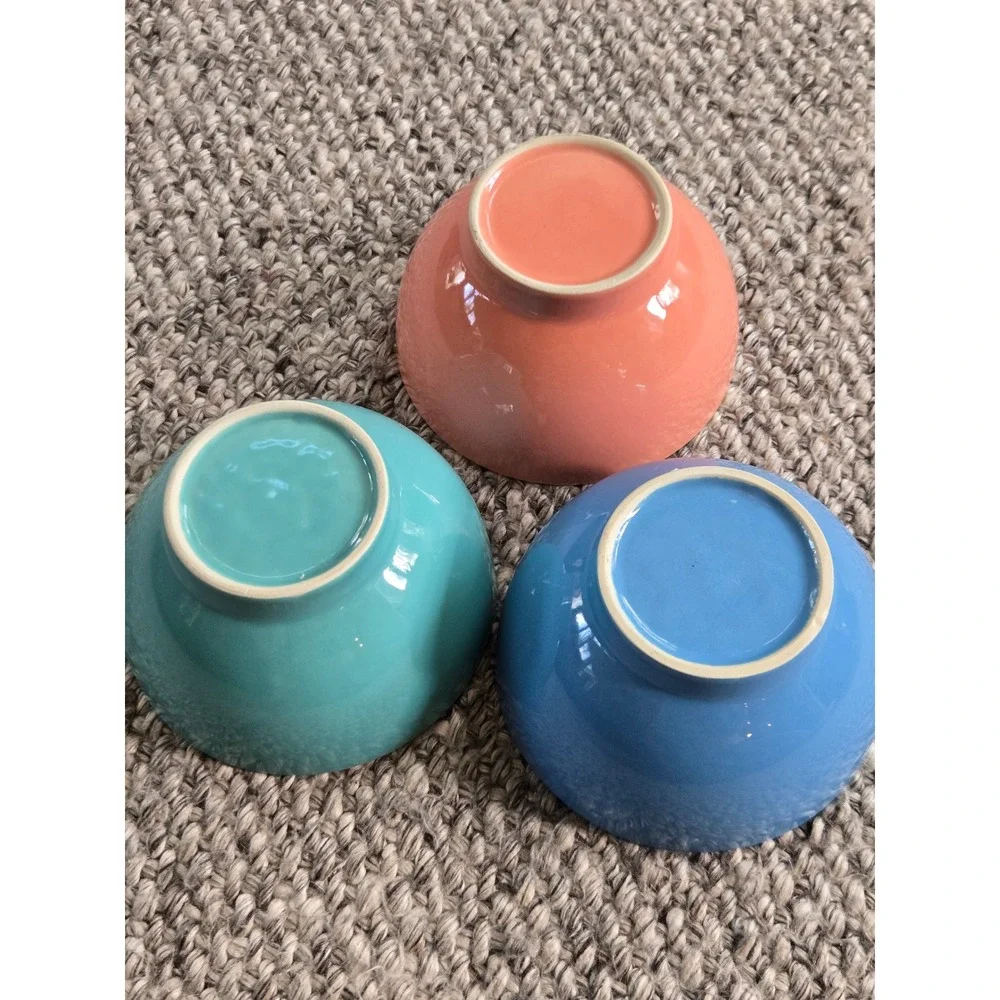 Set of 3 Porto Alegre Cereal Soup Bowls Pastel Ceramic 2 Tone Portugal Colorful‎